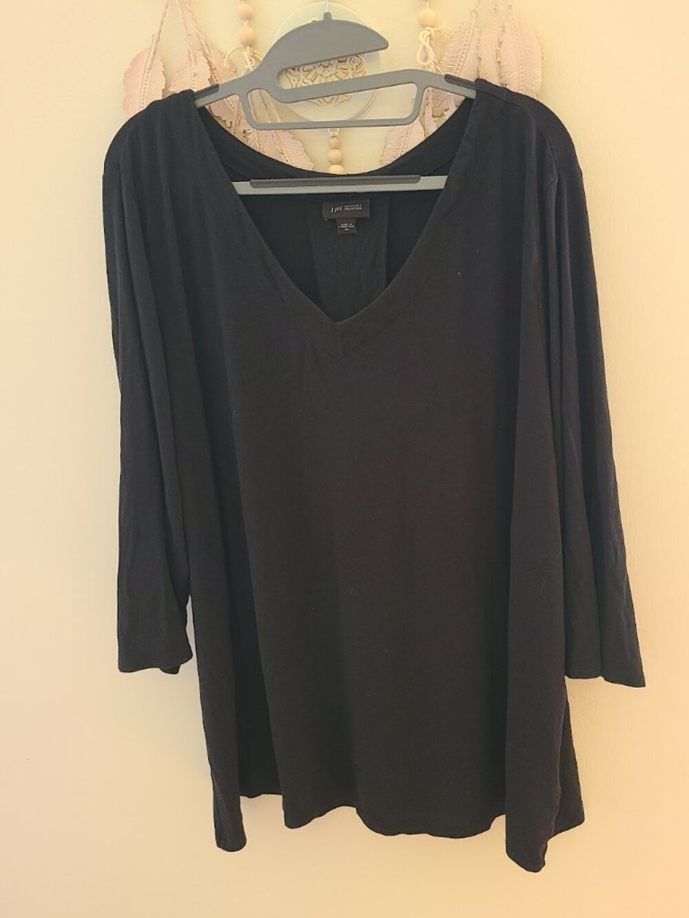 J.Jill Wearever Collection Top 2X Black V Neck 3/4 Sleeve Relaxed Fit